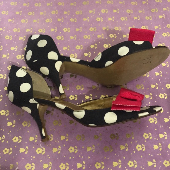 J crew sz 6 peep toe shoe black/white polka dot - Picture 5 of 7